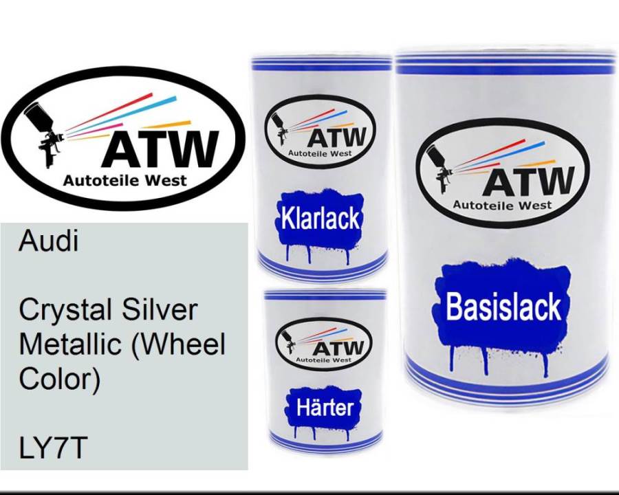 Audi, Crystal Silver Metallic (Wheel Color), LY7T: 500ml Lackdose + 500ml Klarlack + 250ml Härter - Set, von ATW Autoteile West.
